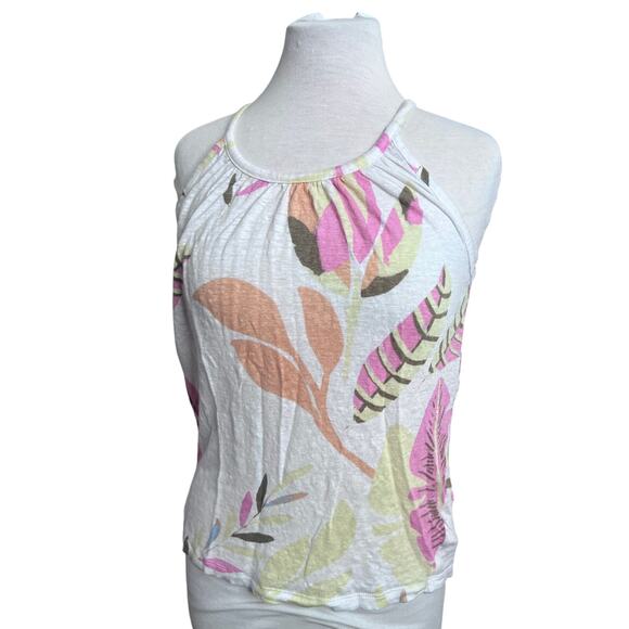 Cynthia Rowley 100% Linen Halter Tank Top Woven Leaf Print Women's M - Picture 1 of 5